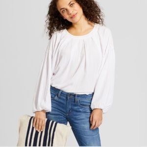 Boho Trapeze-Style White Blouse Size M